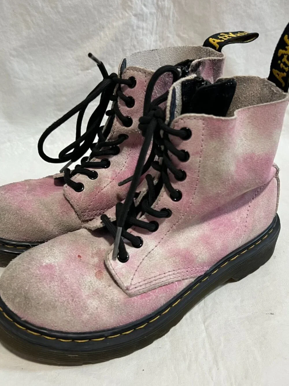 Dr Martens boots 1460 J Pascal Tie Dye pink suede kids size 1 lace zip up docs